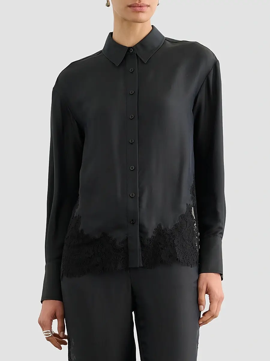 Toccin Women's Toni Lace-Hem Satin Shirt | Thumbnail 4 Toccin Women's Toni Lace-Hem Satin Shirt | Thumbnail 4