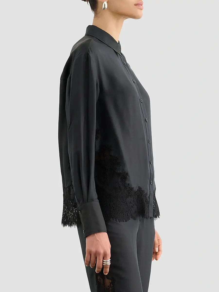 Toccin Women's Toni Lace-Hem Satin Shirt | Thumbnail 5 Toccin Women's Toni Lace-Hem Satin Shirt | Thumbnail 5