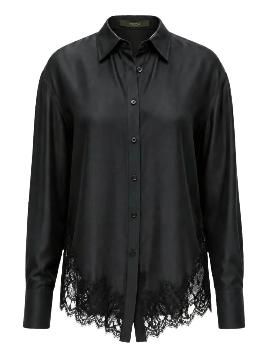 Toccin Women's Toni Lace-Hem Satin Shirt