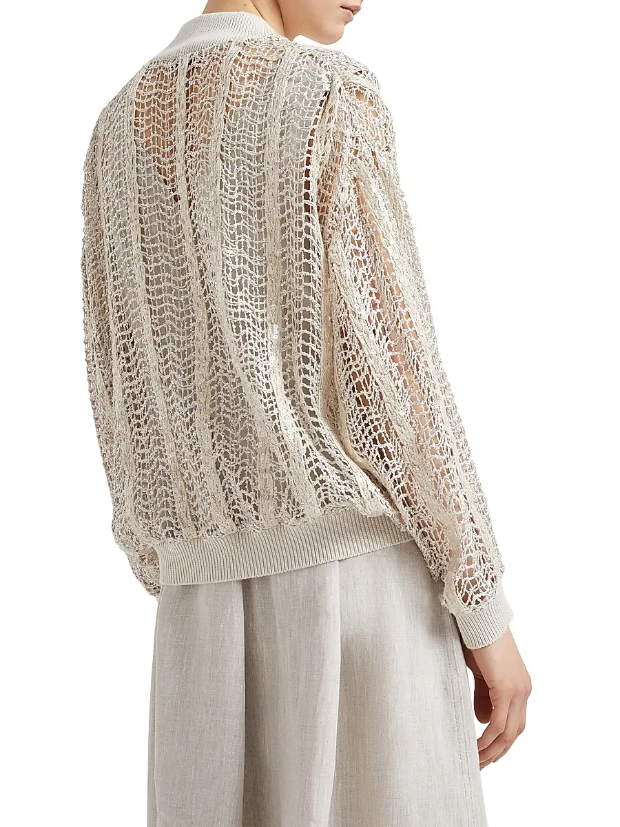 Brunello Cucinelli Women's Dazzling Striped Net Embroidery Bomber Jacket | Thumbnail 3 Brunello Cucinelli Women's Dazzling Striped Net Embroidery Bomber Jacket | Thumbnail 3