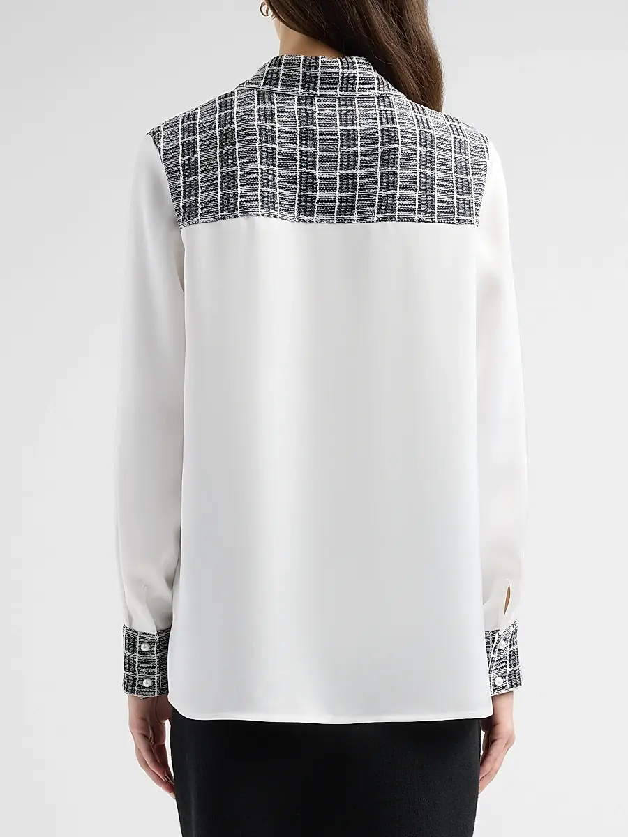 Misook Women's Plaid Crepe de Chine Blouse | Thumbnail 3 Misook Women's Plaid Crepe de Chine Blouse | Thumbnail 3