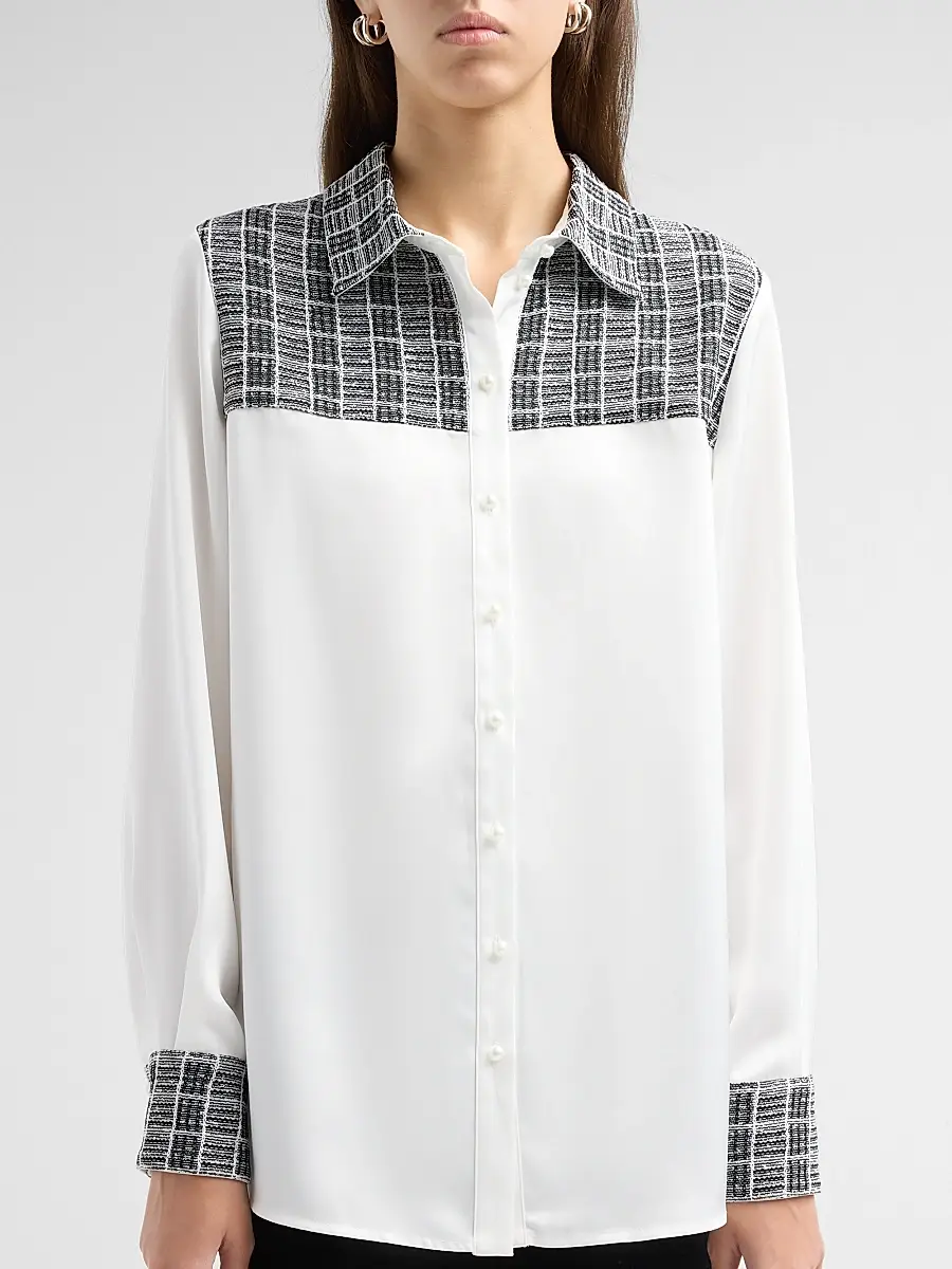 Misook Women's Plaid Crepe de Chine Blouse | Thumbnail 5 Misook Women's Plaid Crepe de Chine Blouse | Thumbnail 5