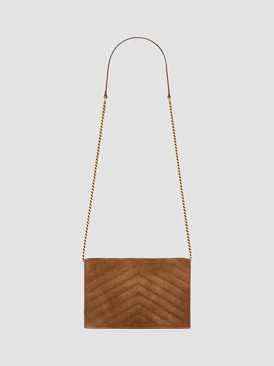 Saint Laurent Women's Cassandre Envelope Chain Wallet in Suede - Caramel Cognac | Thumbnail 3