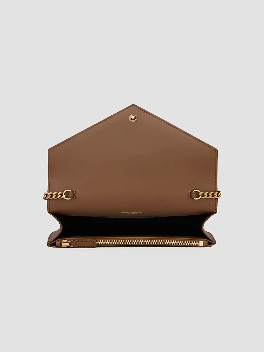 Saint Laurent Women's Cassandre Envelope Chain Wallet in Suede - Caramel Cognac | Thumbnail 4