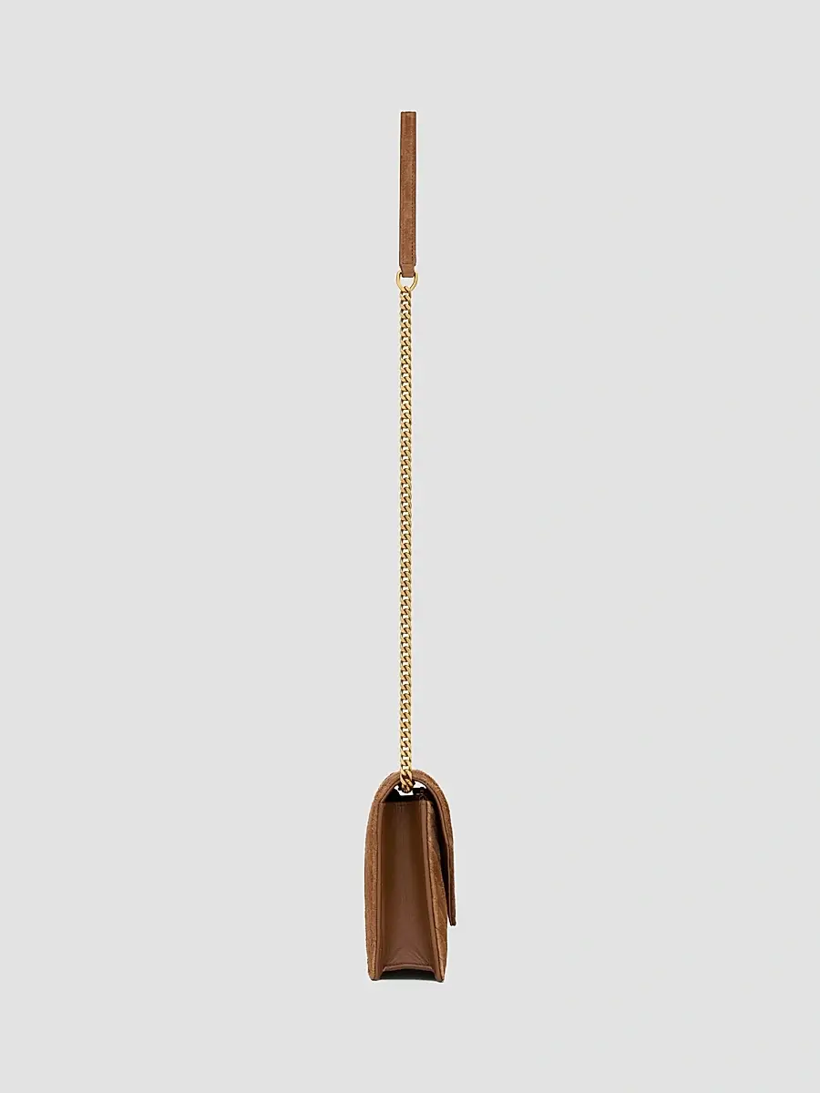 Saint Laurent Women's Cassandre Envelope Chain Wallet in Suede - Caramel Cognac | Thumbnail 7