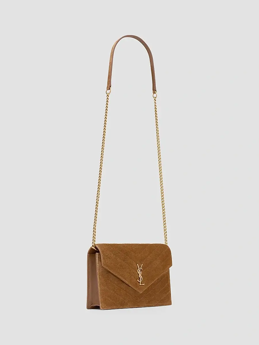 Saint Laurent Women's Cassandre Envelope Chain Wallet in Suede - Caramel Cognac | Thumbnail 8