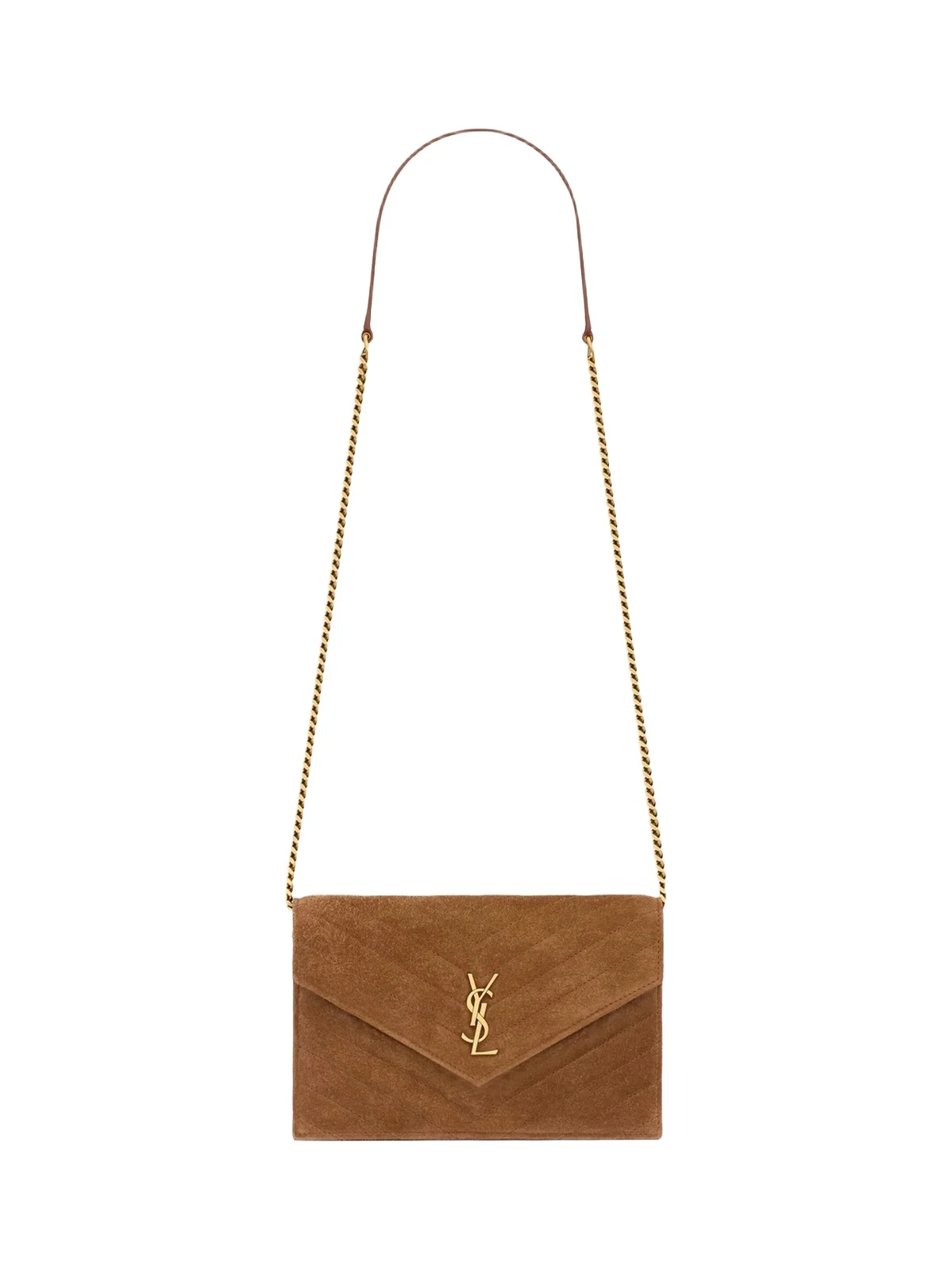 Saint Laurent Women's Cassandre Envelope Chain Wallet in Suede - Caramel Cognac