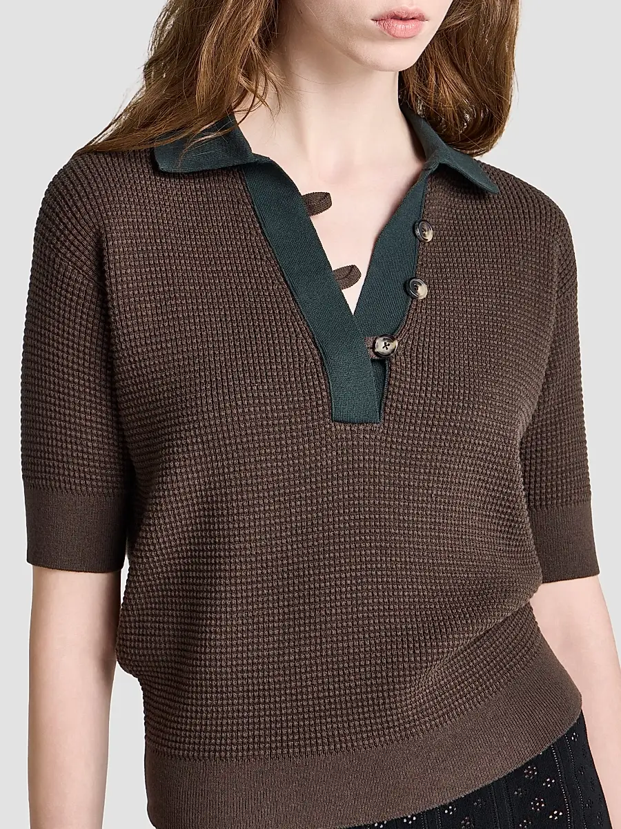 JW Anderson Women's Textured Cotton-Blend Polo Sweater | Thumbnail 3