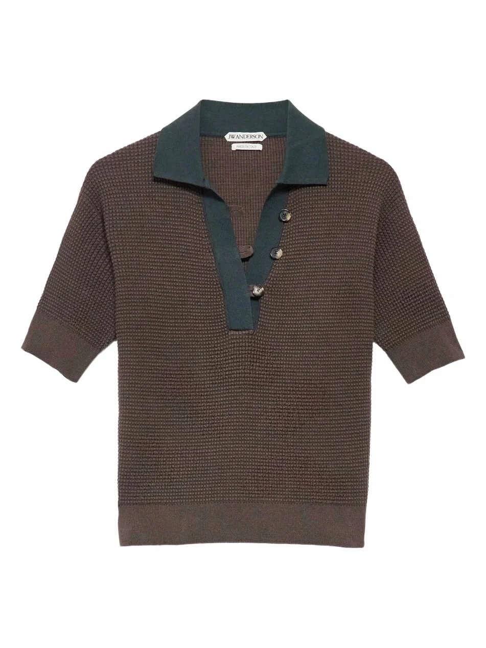 Women's Textured Cotton-Blend Polo Sweater Women's Textured Cotton-Blend Polo Sweater