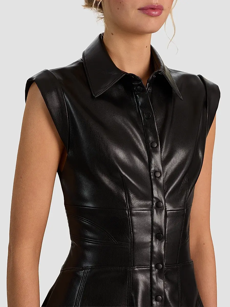 Alice + Olivia Women's Kim Faux-Leather Mini Shirtdress | Thumbnail 5 Alice + Olivia Women's Kim Faux-Leather Mini Shirtdress | Thumbnail 5