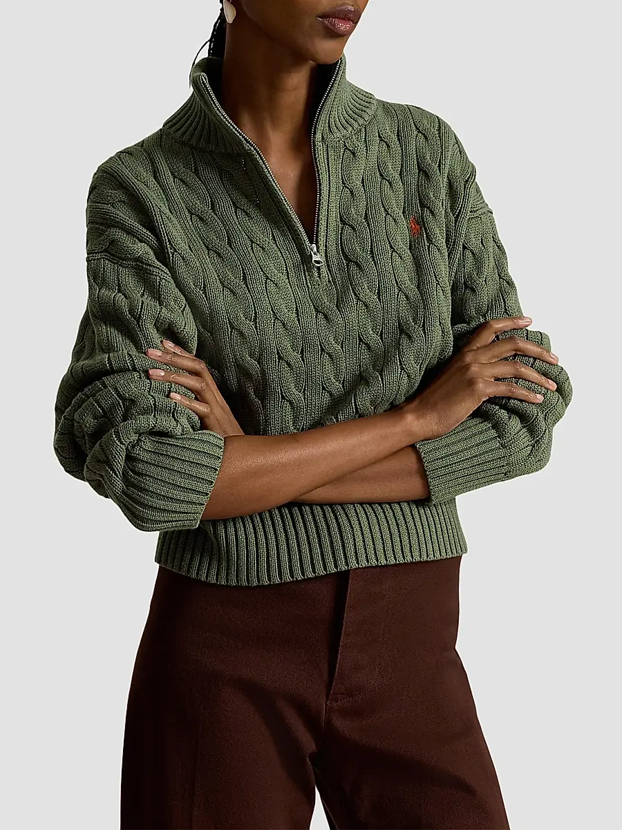 Polo Ralph Lauren Women's Cable-Knit Cotton Quarter-Zip Sweater | Thumbnail 4