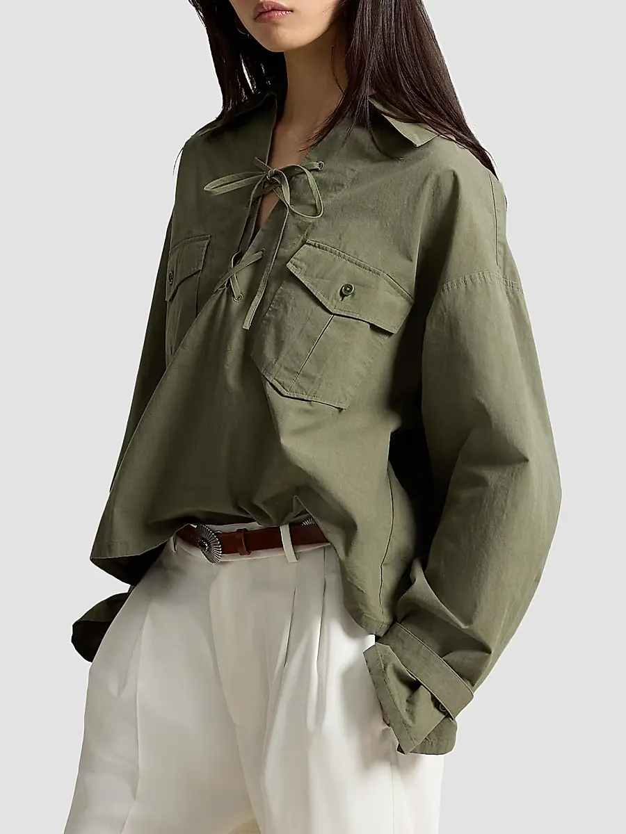 Polo Ralph Lauren Women's Lace-Up Cotton Shirt | Thumbnail 4 Polo Ralph Lauren Women's Lace-Up Cotton Shirt | Thumbnail 4