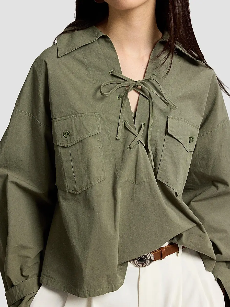 Polo Ralph Lauren Women's Lace-Up Cotton Shirt | Thumbnail 5 Polo Ralph Lauren Women's Lace-Up Cotton Shirt | Thumbnail 5
