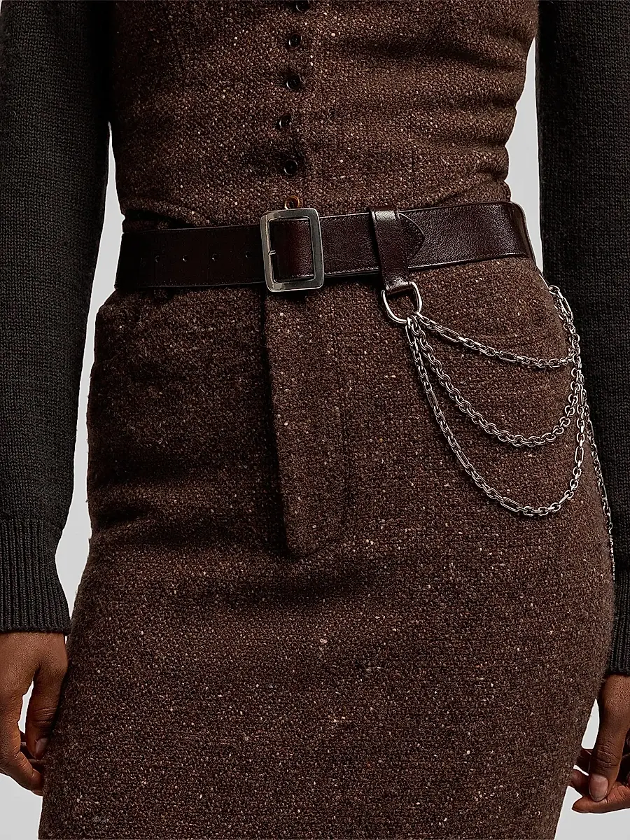 Ralph Lauren Women's Chain-Trim Washed Leather Wide Belt | Thumbnail 2 Ralph Lauren Women's Chain-Trim Washed Leather Wide Belt | Thumbnail 2