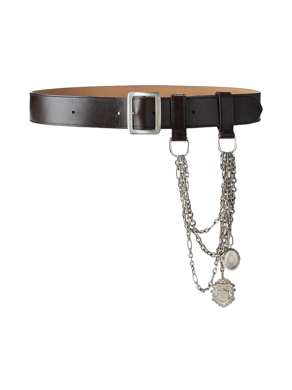 Women's Chain-Trim Washed Leather Wide Belt