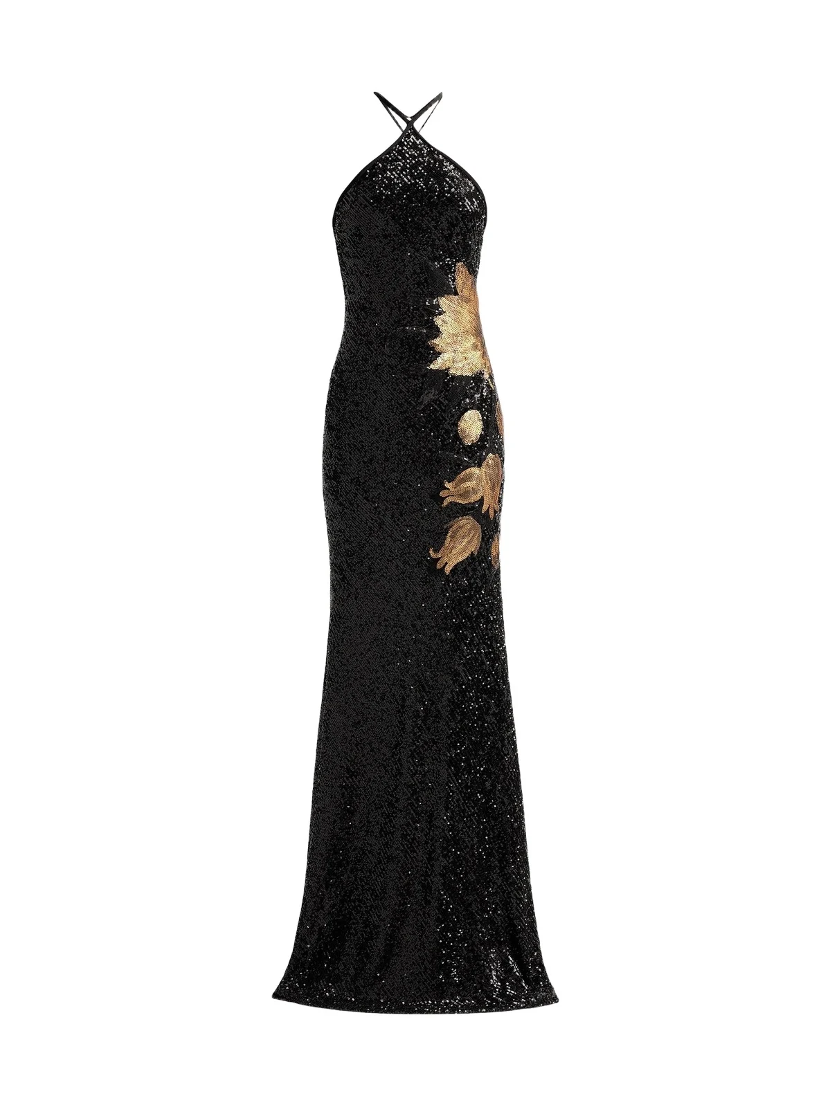 Naeem Khan Women's Flower Stretch Sequin Halter Gown