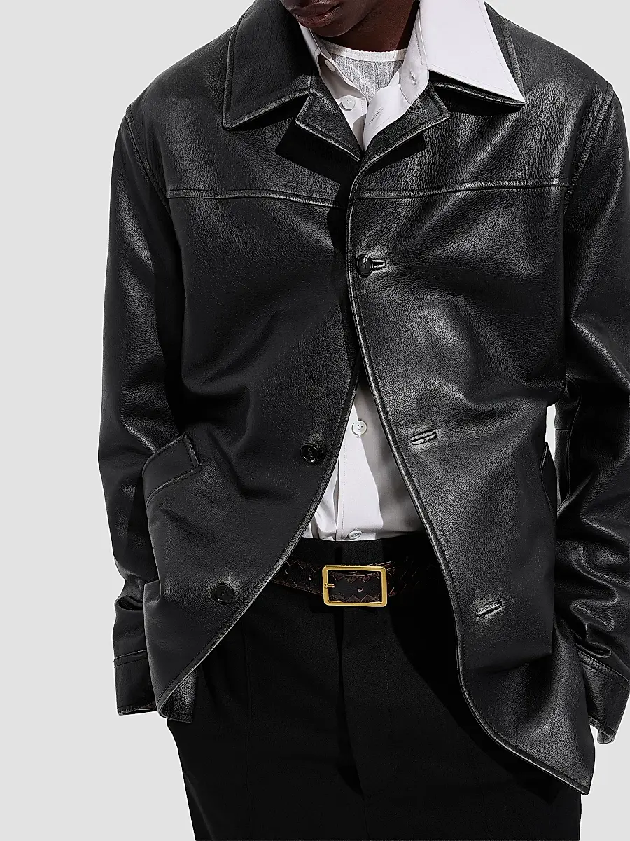 Bottega Veneta Men's Vintage-Effect Leather Coat | Thumbnail 3 Bottega Veneta Men's Vintage-Effect Leather Coat | Thumbnail 3