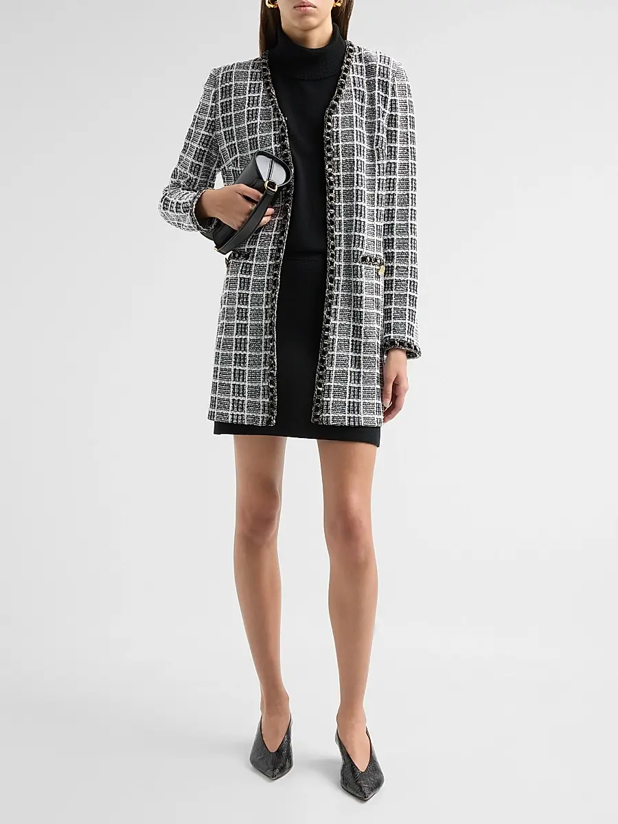 Misook Women's Plaid Velvet-Trim Longline Jacket | Thumbnail 2 Misook Women's Plaid Velvet-Trim Longline Jacket | Thumbnail 2