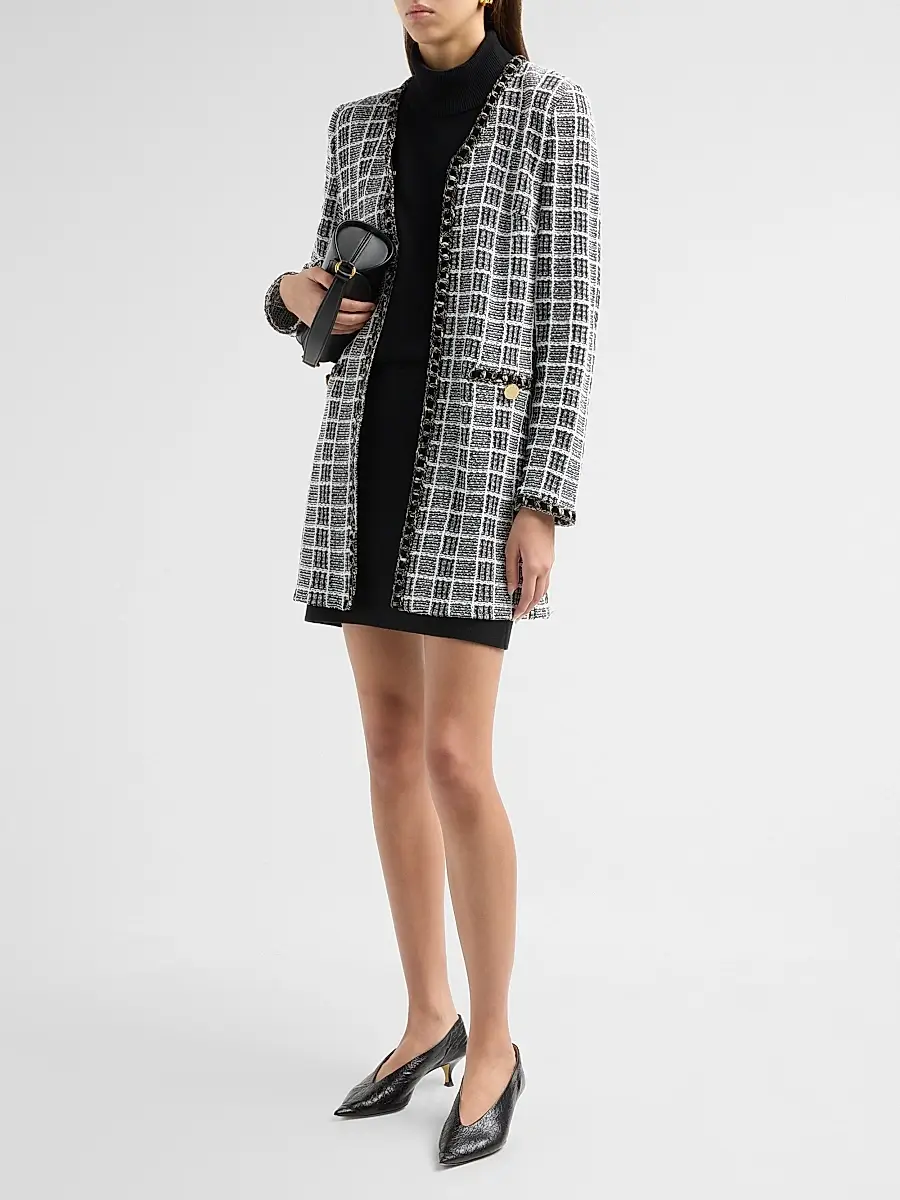 Misook Women's Plaid Velvet-Trim Longline Jacket | Thumbnail 4 Misook Women's Plaid Velvet-Trim Longline Jacket | Thumbnail 4