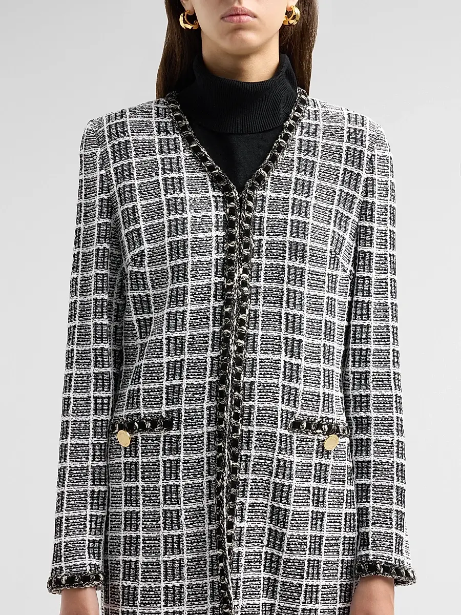Misook Women's Plaid Velvet-Trim Longline Jacket | Thumbnail 5 Misook Women's Plaid Velvet-Trim Longline Jacket | Thumbnail 5
