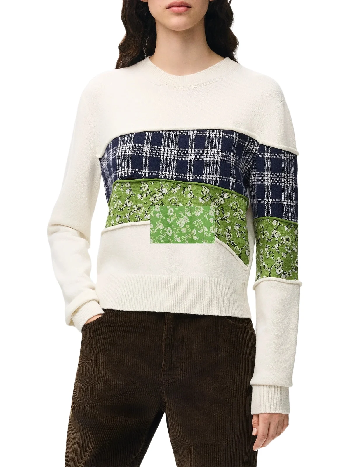 Loewe Women's Patchwork Wool Knit Crewneck Sweater