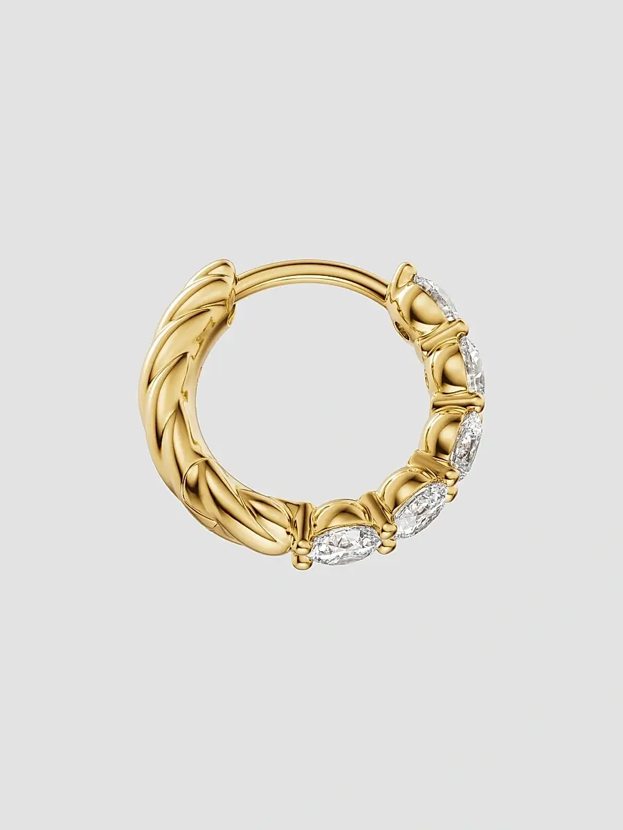 David Yurman Women's Petite Pavé Hoop Earrings in 18K Yellow Gold with Diamonds, 11.6MM - Gold | Thumbnail 3 David Yurman Women's Petite Pavé Hoop Earrings in 18K Yellow Gold with Diamonds, 11.6MM - Gold | Thumbnail 3