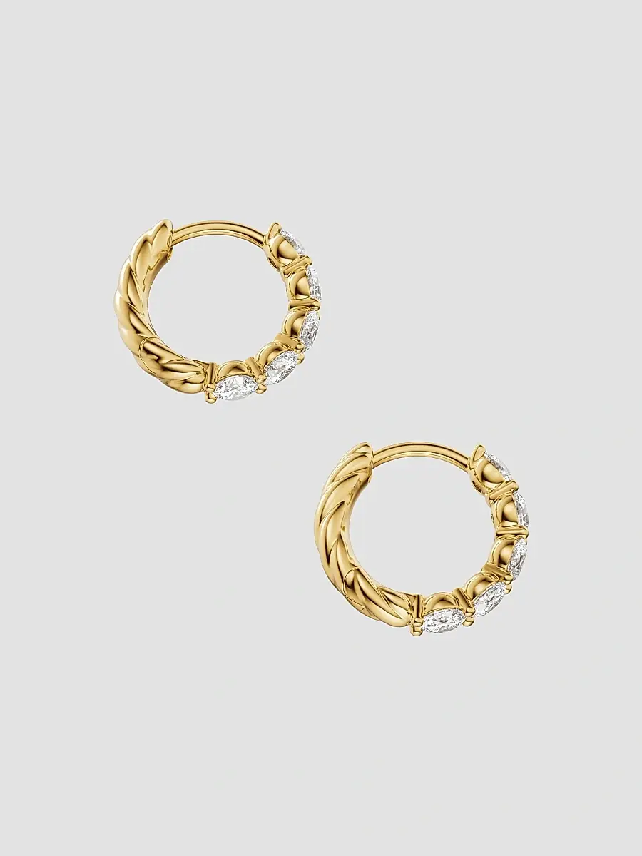 David Yurman Women's Petite Pavé Hoop Earrings in 18K Yellow Gold with Diamonds, 11.6MM - Gold | Thumbnail 4 David Yurman Women's Petite Pavé Hoop Earrings in 18K Yellow Gold with Diamonds, 11.6MM - Gold | Thumbnail 4