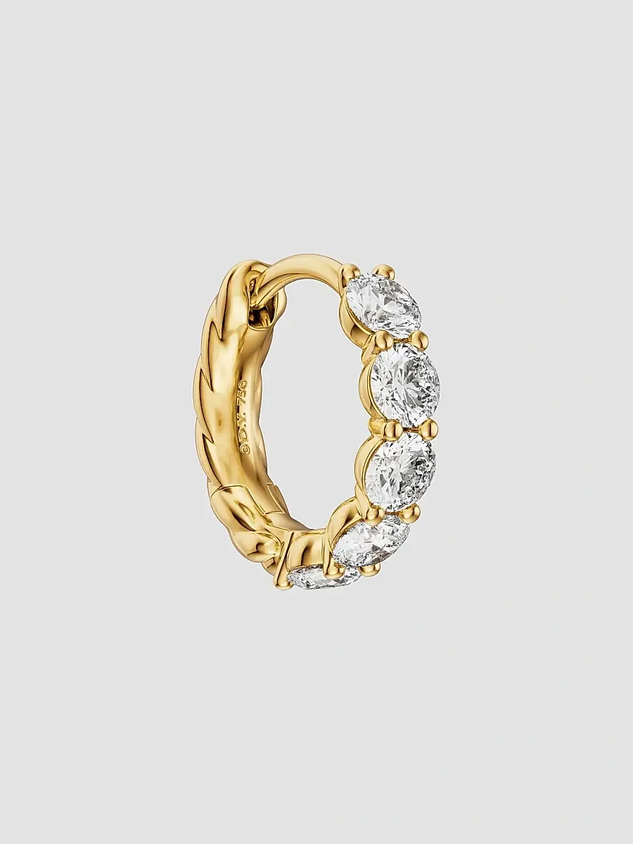 David Yurman Women's Petite Pavé Hoop Earrings in 18K Yellow Gold with Diamonds, 11.6MM - Gold | Thumbnail 5 David Yurman Women's Petite Pavé Hoop Earrings in 18K Yellow Gold with Diamonds, 11.6MM - Gold | Thumbnail 5