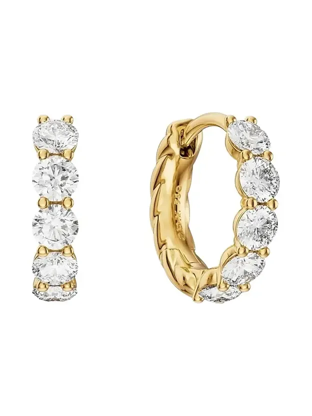 Women's Petite Pavé Hoop Earrings in 18K Yellow Gold with Diamonds, 11.6MM - Gold