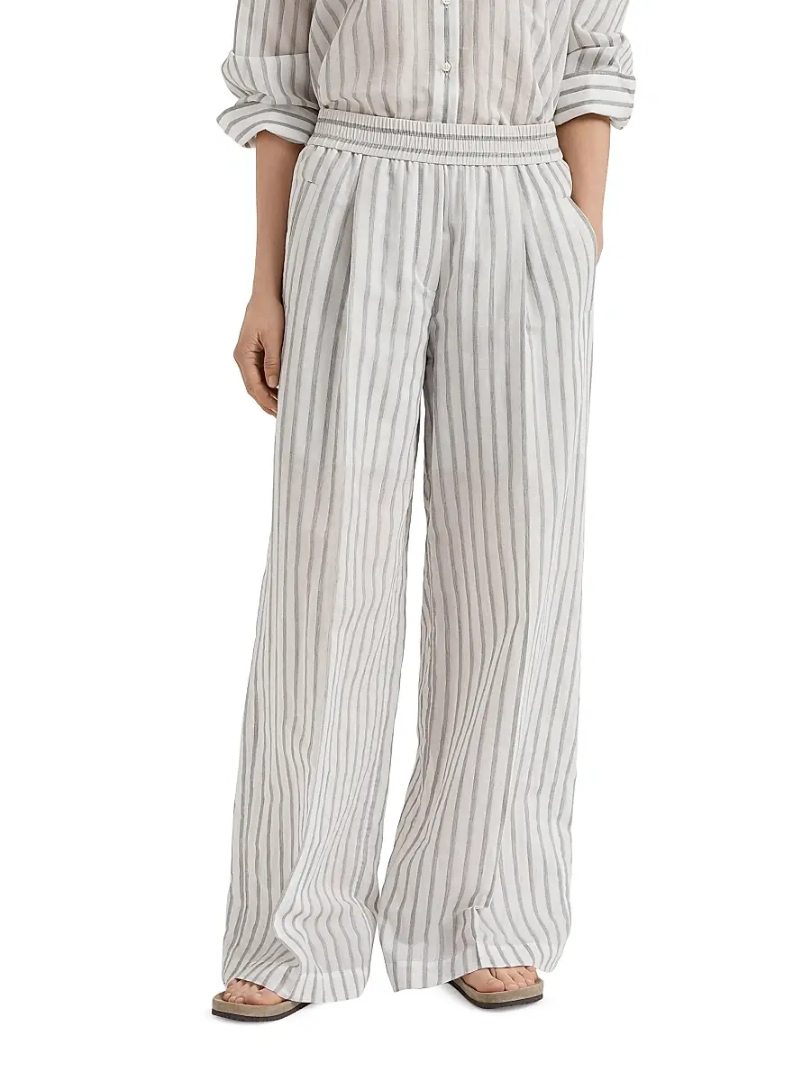 Brunello Cucinelli Women's Cotton and Silk Loose Track Trousers | Thumbnail 2