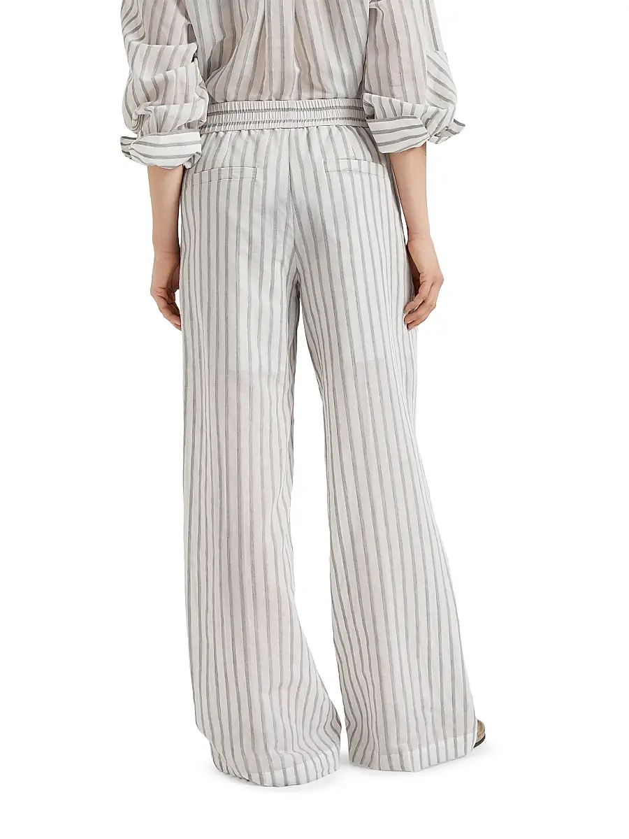 Brunello Cucinelli Women's Cotton and Silk Loose Track Trousers | Thumbnail 3