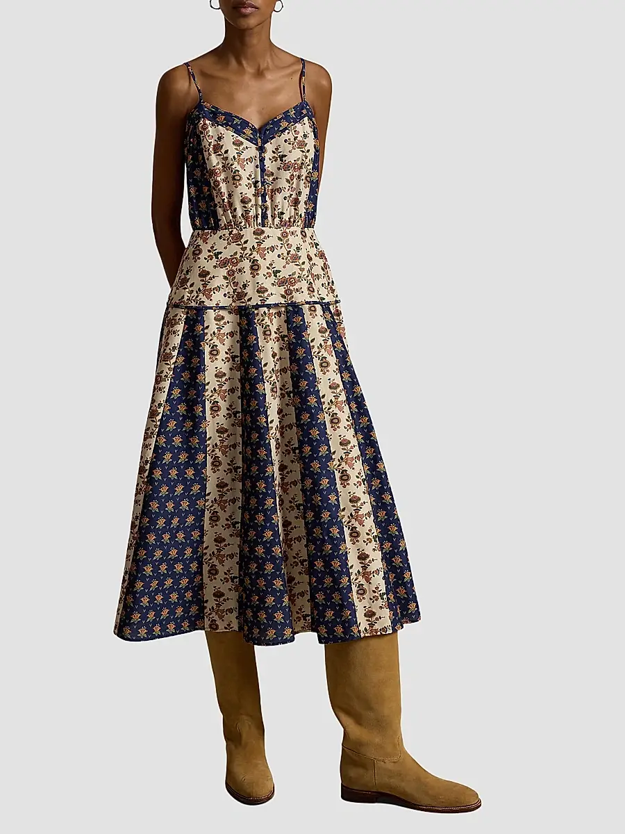 Polo Ralph Lauren Women's Mixed-Print Paneled Midi Dress | Thumbnail 2