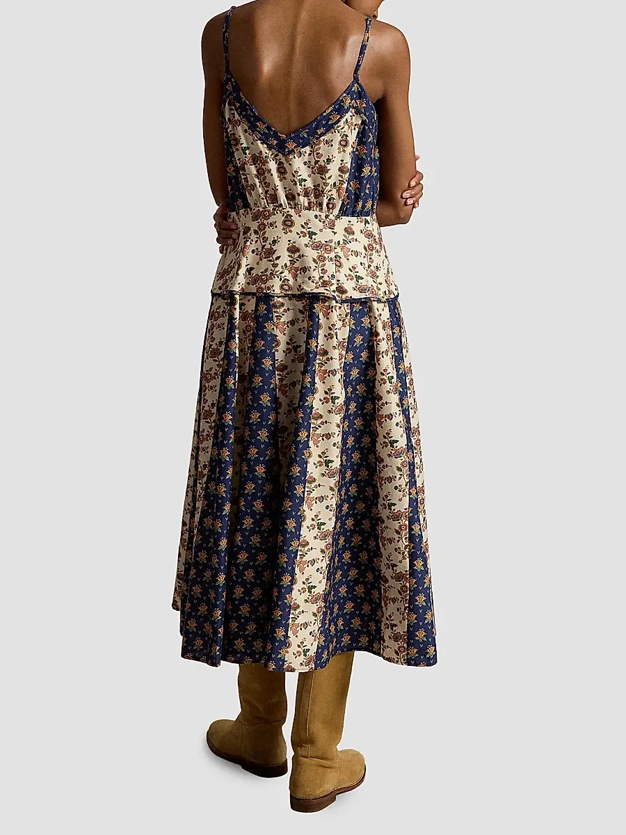 Polo Ralph Lauren Women's Mixed-Print Paneled Midi Dress | Thumbnail 3