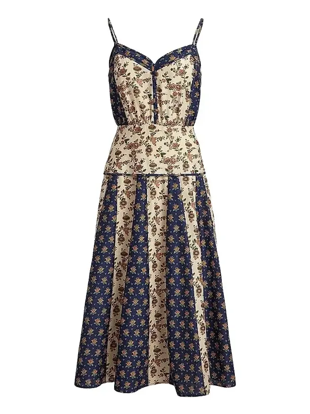 Women's Mixed-Print Paneled Midi Dress Women's Mixed-Print Paneled Midi Dress