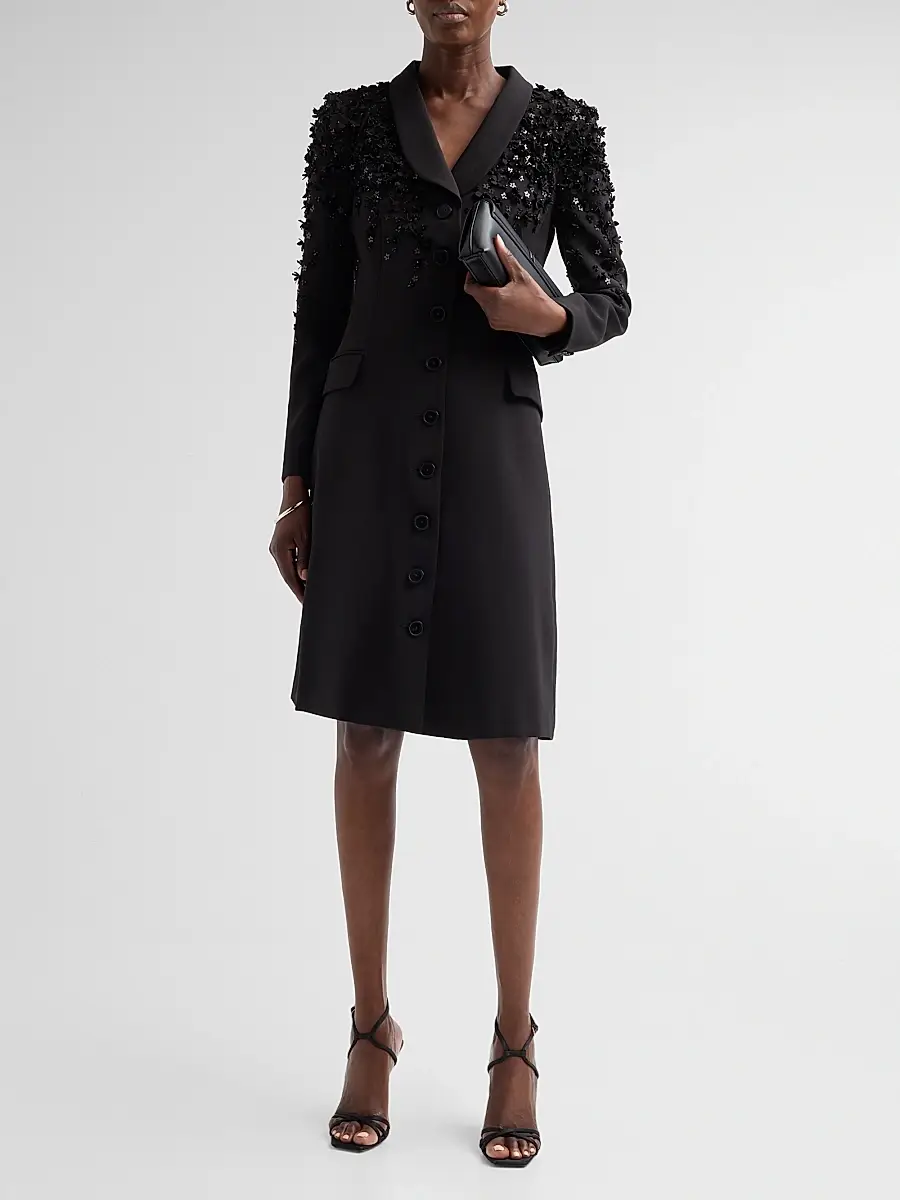 Teri Jon by Rickie Freeman Women's Crêpe Floral Appliqué Tuxedo Cocktail Dress | Thumbnail 2 Teri Jon by Rickie Freeman Women's Crêpe Floral Appliqué Tuxedo Cocktail Dress | Thumbnail 2