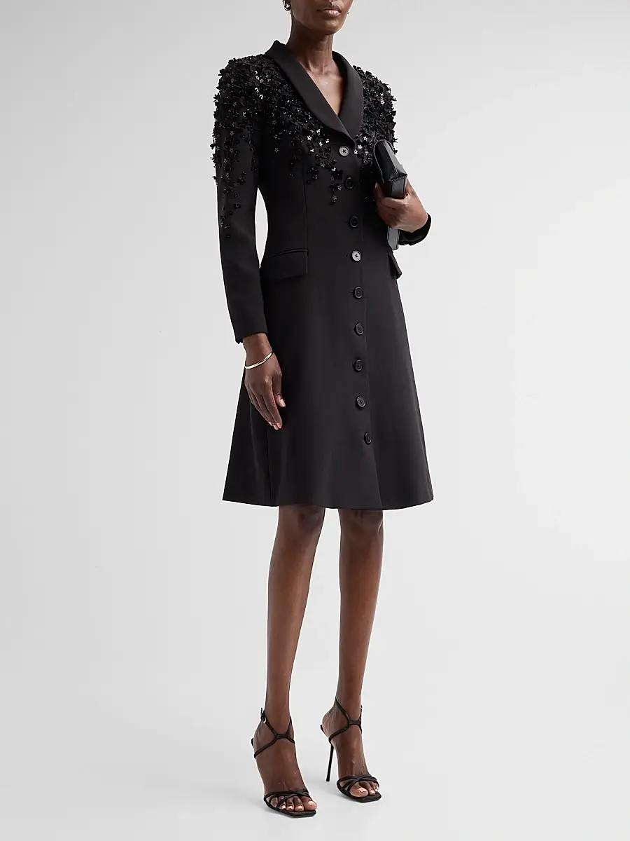 Teri Jon by Rickie Freeman Women's Crêpe Floral Appliqué Tuxedo Cocktail Dress | Thumbnail 4 Teri Jon by Rickie Freeman Women's Crêpe Floral Appliqué Tuxedo Cocktail Dress | Thumbnail 4