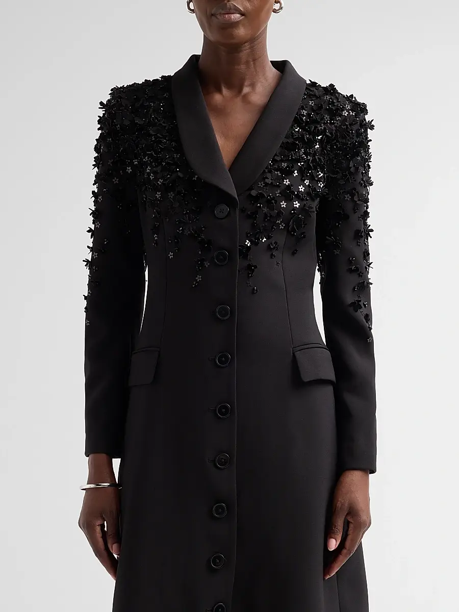 Teri Jon by Rickie Freeman Women's Crêpe Floral Appliqué Tuxedo Cocktail Dress | Thumbnail 5 Teri Jon by Rickie Freeman Women's Crêpe Floral Appliqué Tuxedo Cocktail Dress | Thumbnail 5
