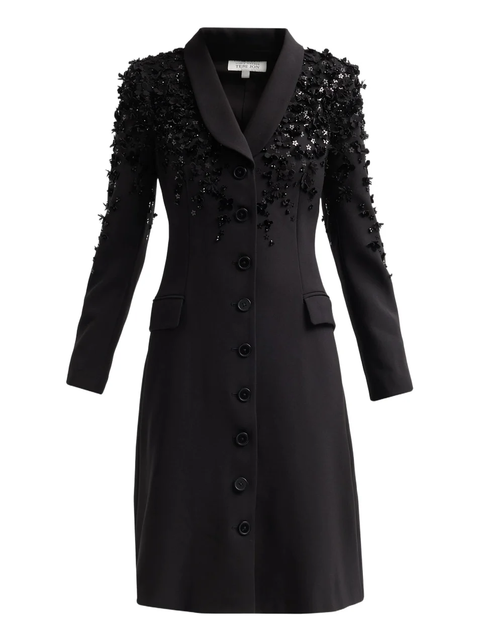Women's Crêpe Floral Appliqué Tuxedo Cocktail Dress