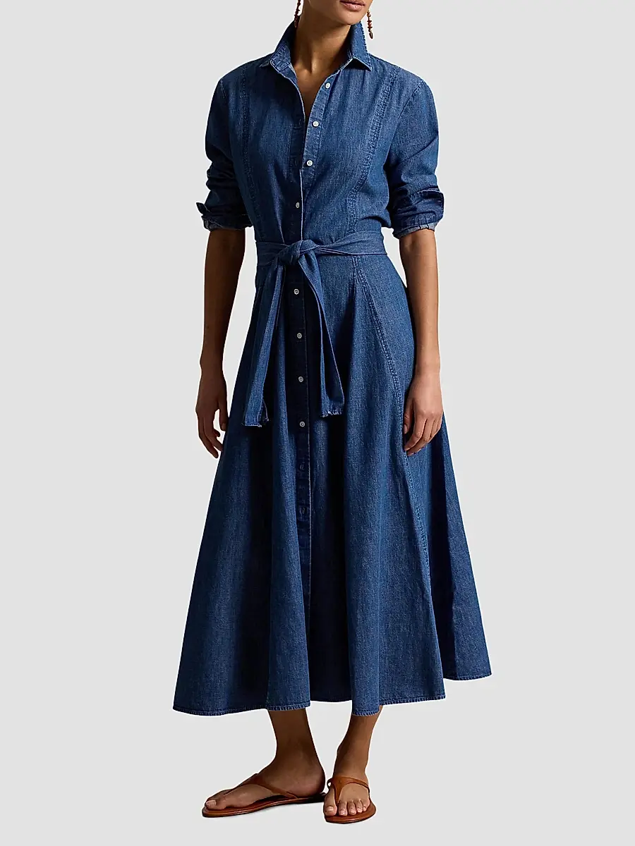 Polo Ralph Lauren Women's Chambray Tie-Waist Midi Shirtdress | Thumbnail 2 Polo Ralph Lauren Women's Chambray Tie-Waist Midi Shirtdress | Thumbnail 2