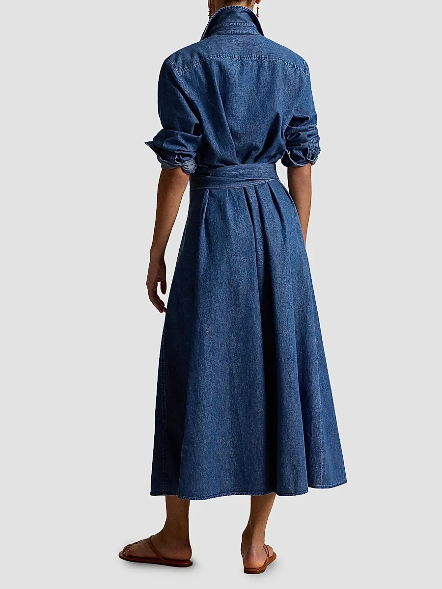 Polo Ralph Lauren Women's Chambray Tie-Waist Midi Shirtdress | Thumbnail 3 Polo Ralph Lauren Women's Chambray Tie-Waist Midi Shirtdress | Thumbnail 3