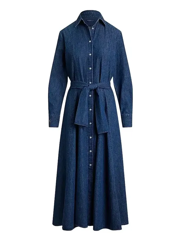 Women's Chambray Tie-Waist Midi Shirtdress