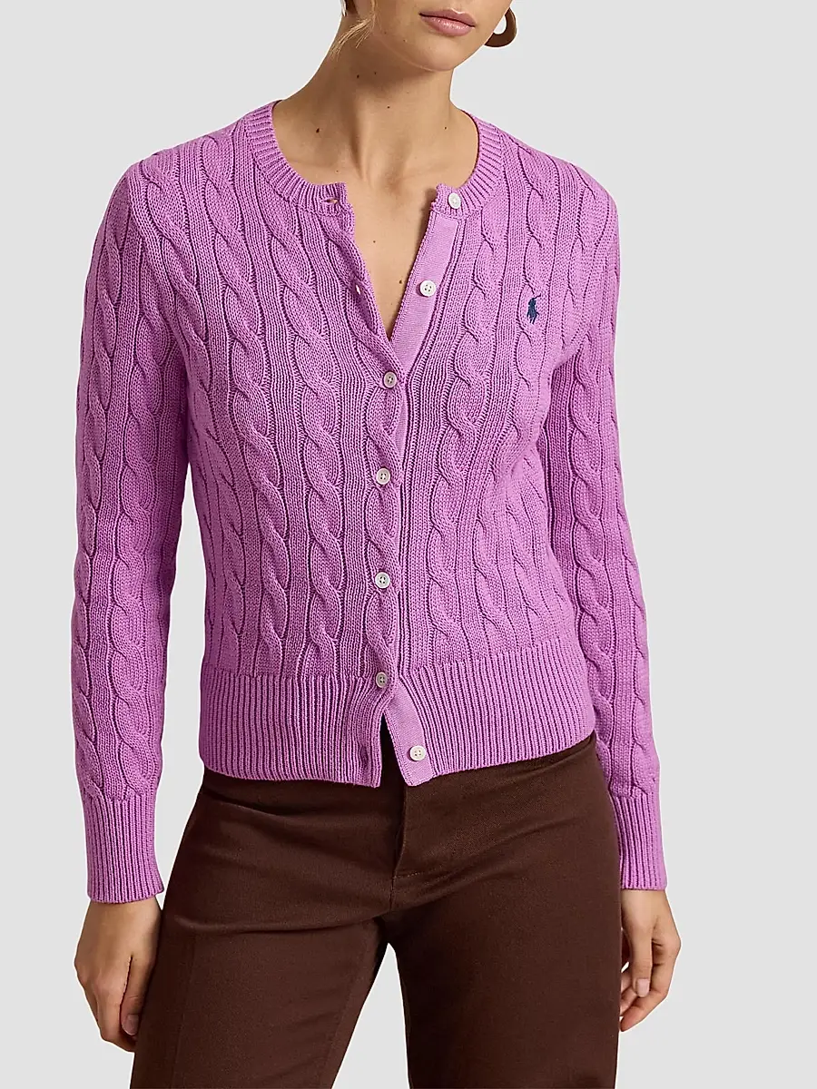 Polo Ralph Lauren Women's Cable-Knit Cotton Crewneck Cardigan | Thumbnail 4 Polo Ralph Lauren Women's Cable-Knit Cotton Crewneck Cardigan | Thumbnail 4