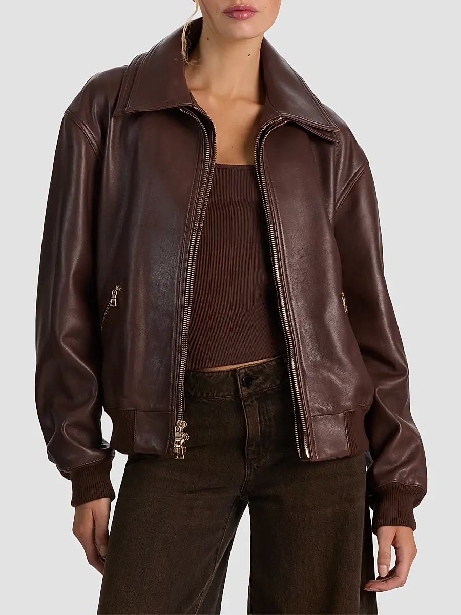 Alice + Olivia Women's Collins Double-Layered Leather Bomber Jacket | Thumbnail 3 Alice + Olivia Women's Collins Double-Layered Leather Bomber Jacket | Thumbnail 3