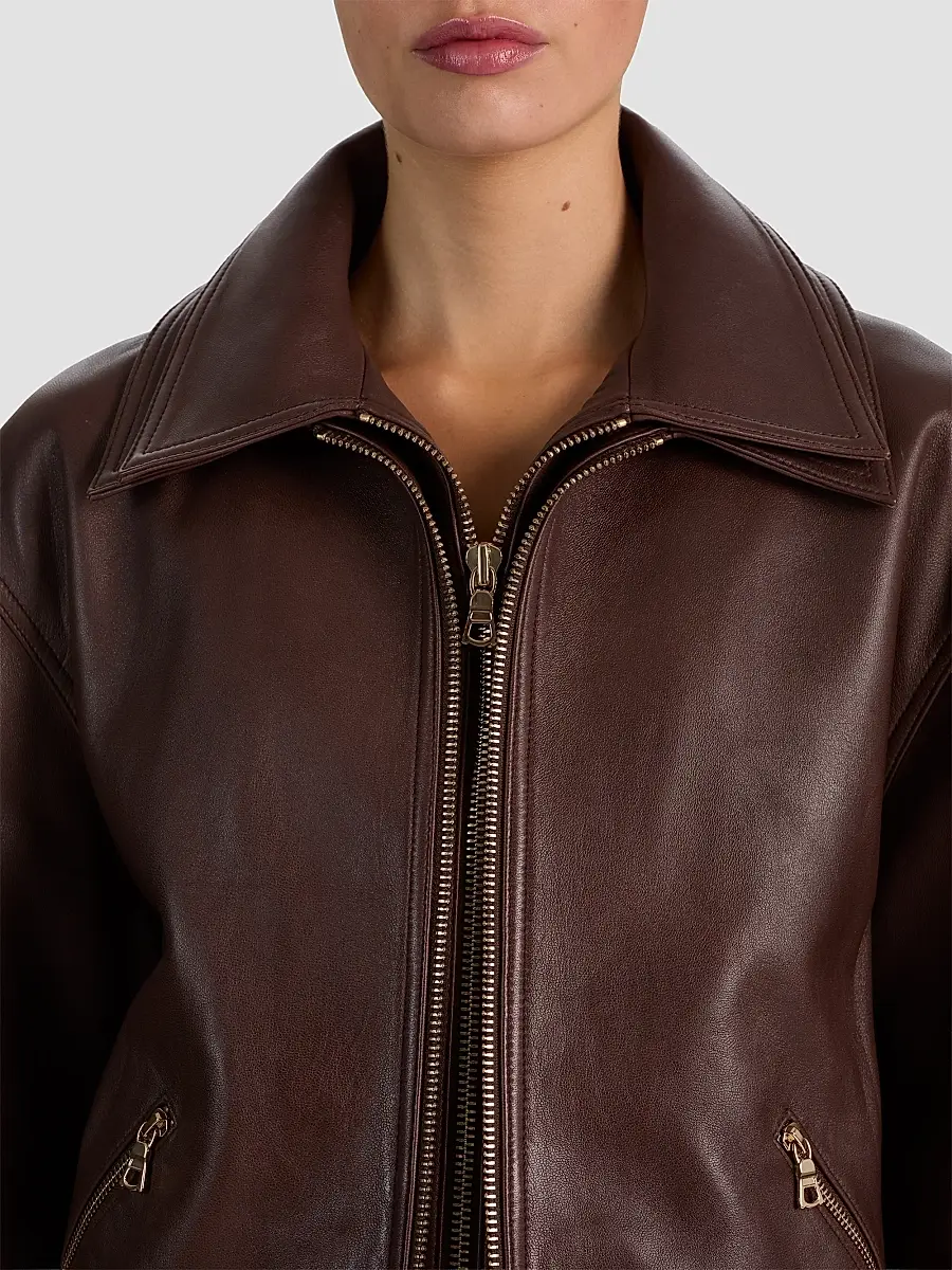 Alice + Olivia Women's Collins Double-Layered Leather Bomber Jacket | Thumbnail 4 Alice + Olivia Women's Collins Double-Layered Leather Bomber Jacket | Thumbnail 4
