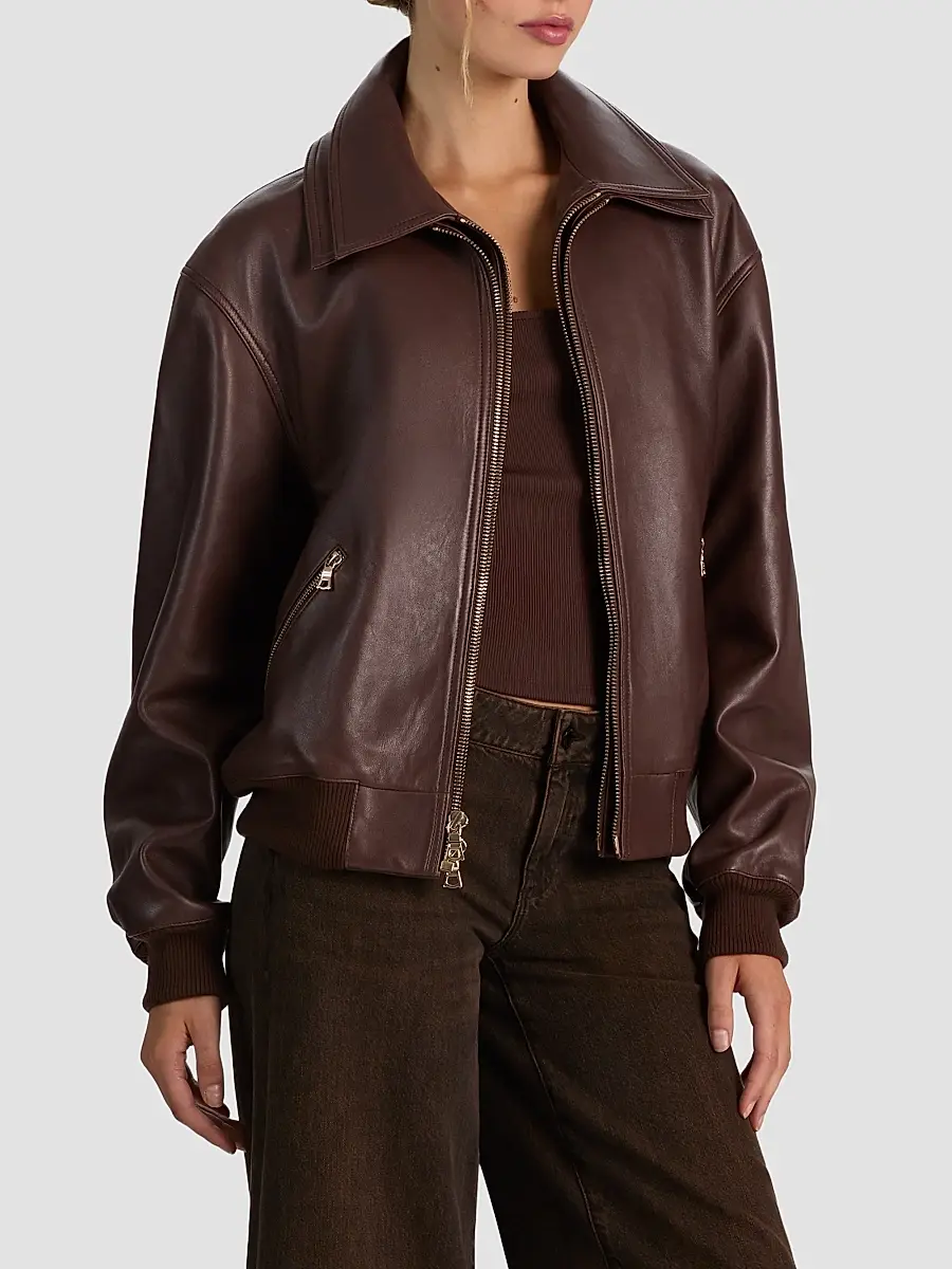 Alice + Olivia Women's Collins Double-Layered Leather Bomber Jacket | Thumbnail 5 Alice + Olivia Women's Collins Double-Layered Leather Bomber Jacket | Thumbnail 5
