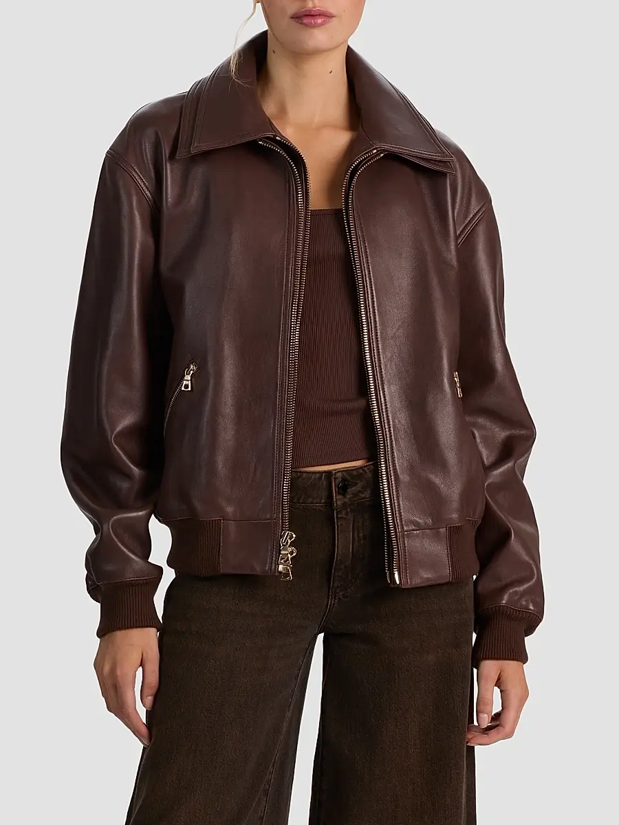 Alice + Olivia Women's Collins Double-Layered Leather Bomber Jacket | Thumbnail 6 Alice + Olivia Women's Collins Double-Layered Leather Bomber Jacket | Thumbnail 6