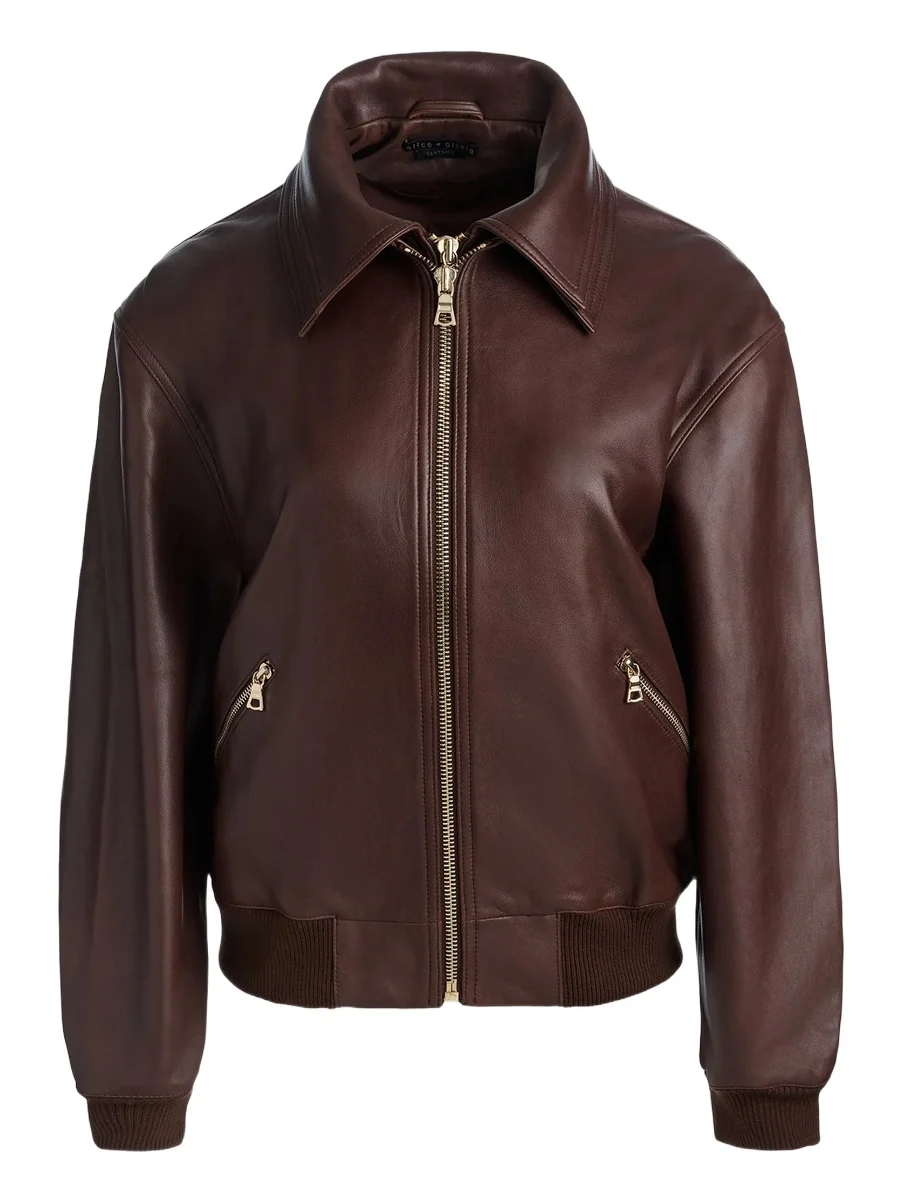 Alice + Olivia Women's Collins Double-Layered Leather Bomber Jacket