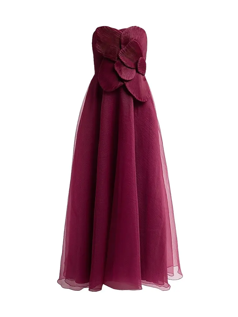 THEIA Women's Lyon Organza Rose Strapless Gown