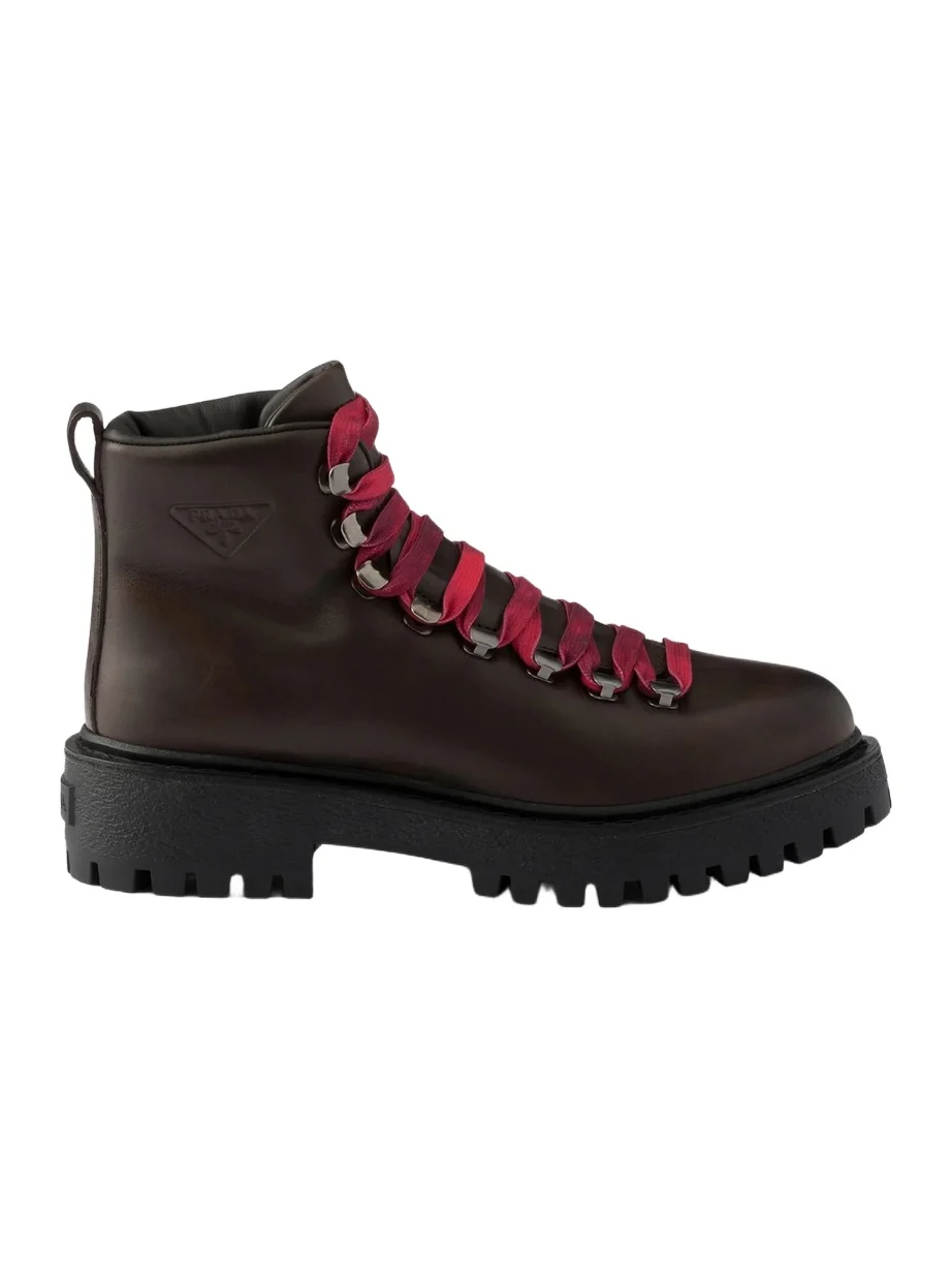 Prada Women's Leather Lace-Up Booties