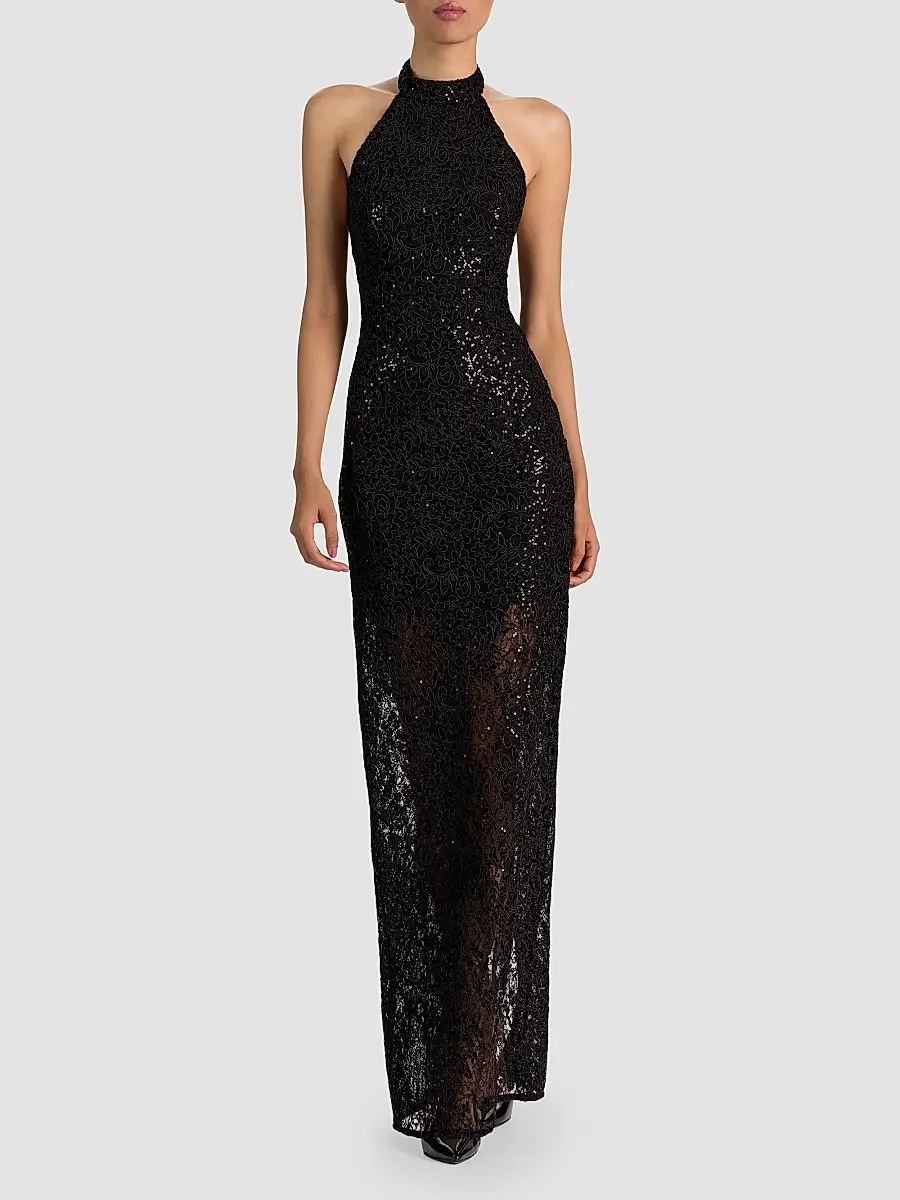 Alice + Olivia Women's Koi Sequined Lace Halter Maxi Dress | Thumbnail 2 Alice + Olivia Women's Koi Sequined Lace Halter Maxi Dress | Thumbnail 2